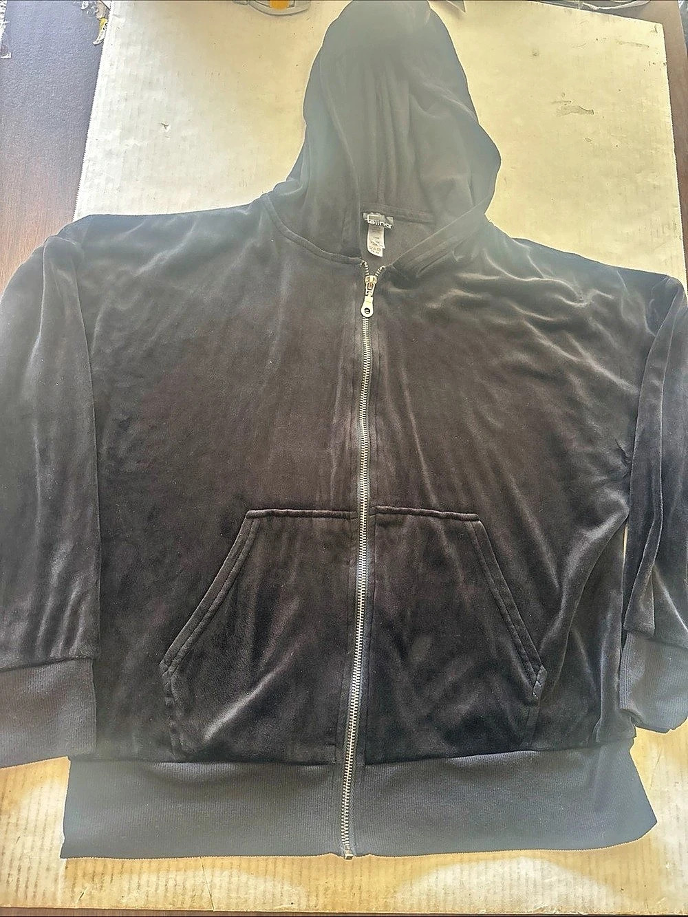 FELINA Velour Full Zip Hoodie Black Size Medium